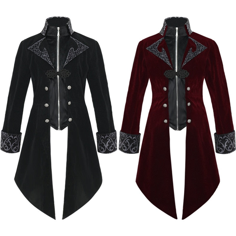Steampunk Women Men Medieval Dress costume Velvet Stand Collar Tailcoat Gothic Vampire Cosplay Jacket Coats
