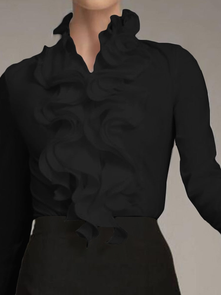 Stylish Asymmetrical Tops Spring Blouse Button Down Blusas Female Lapel Long Sleeve Shirts