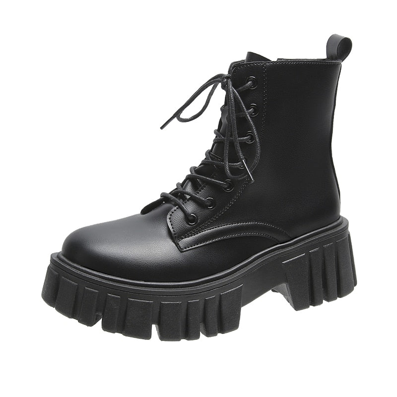 Leather Ankle Boots Platform Gothic Women Shoes Short Punk Motorcycle Combat Boots