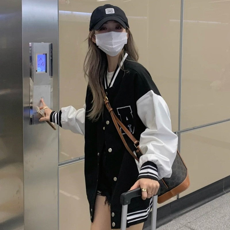 Autumn Winter Fashion Bomber Jackets for Women Streetwear Baseball Uniform