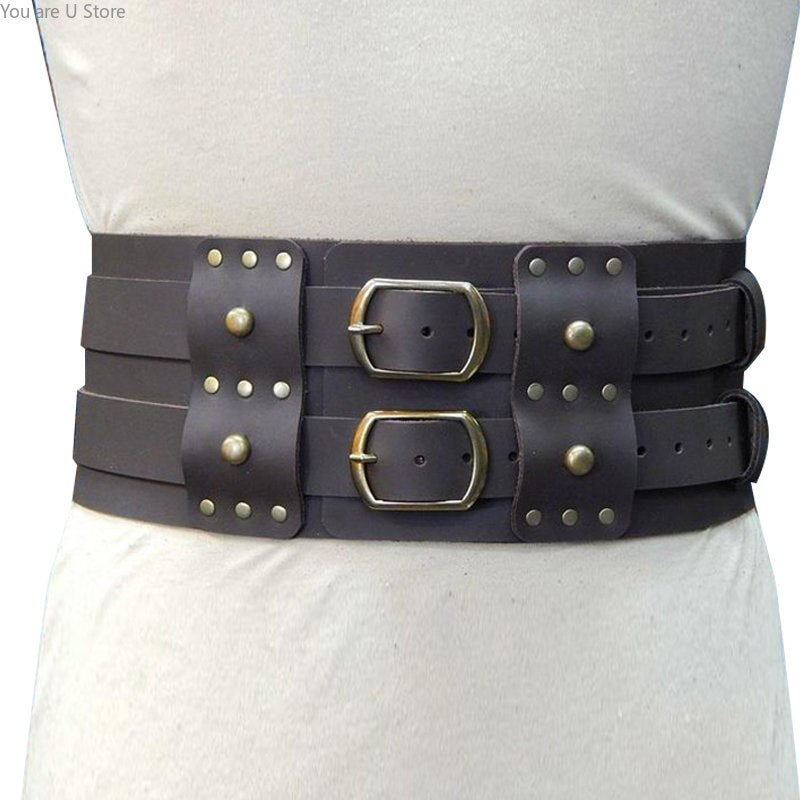 Unisex Medieval Larp Adventurer Harness Belt Viking Leather Waist Double Strap Waistband