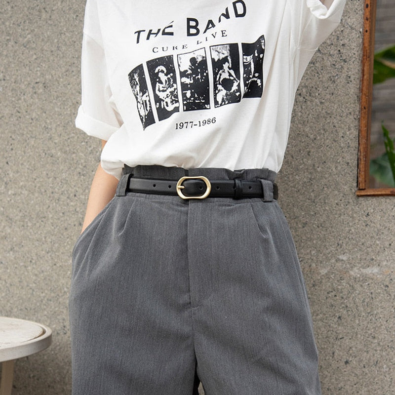 Double Leather Women Belt Fashion Waist Belt PU Leather Metal Buckle