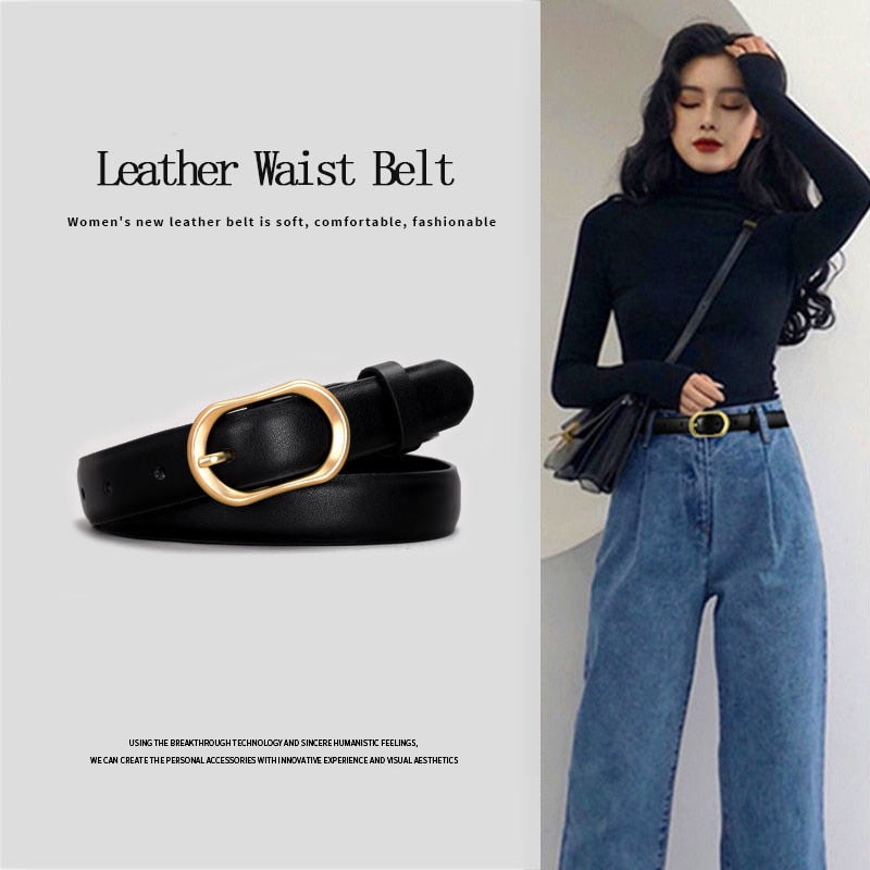 Double Leather Women Belt Fashion Waist Belt PU Leather Metal Buckle