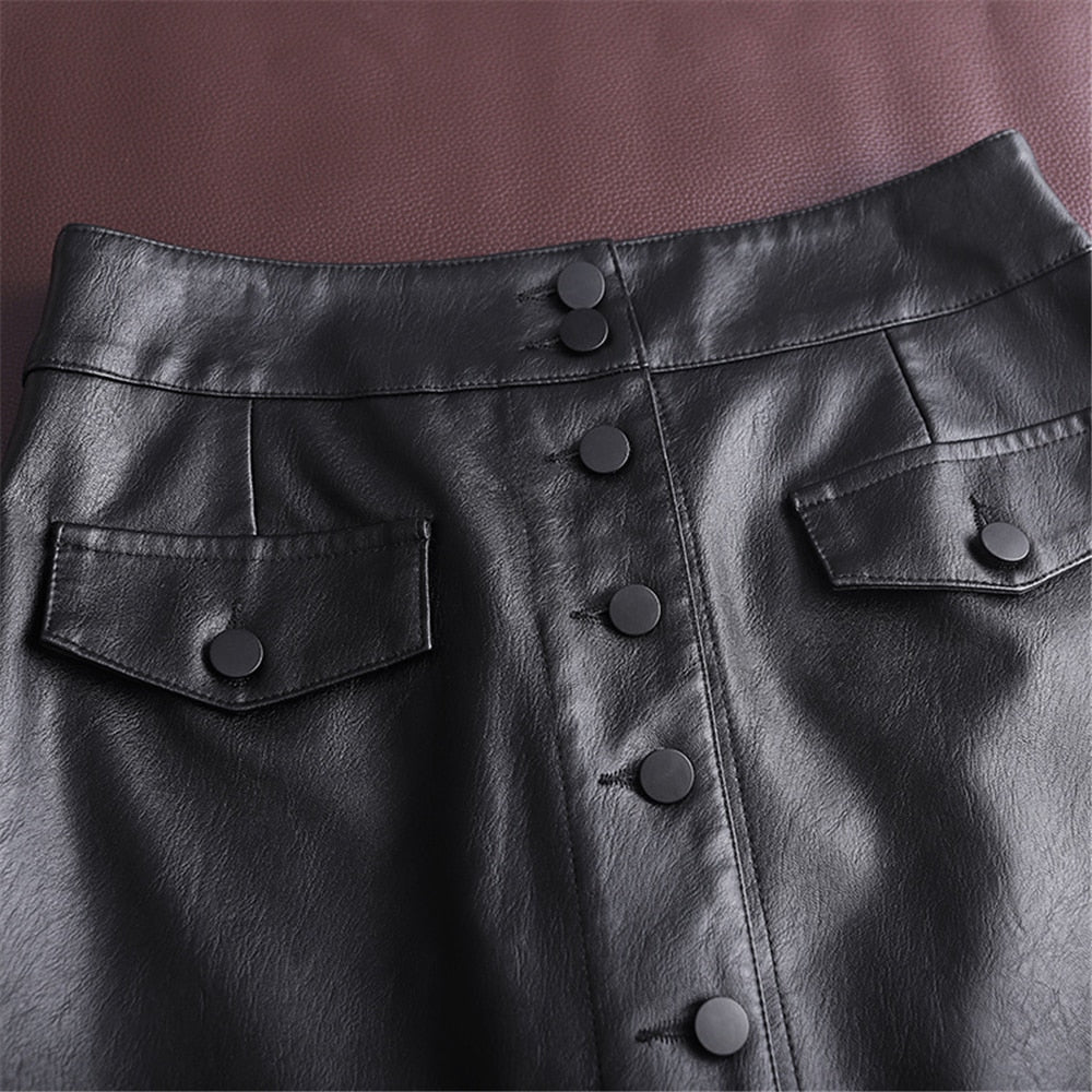 Summer Faux Leather Skirt Casual PU Spring Women's A-line Skirt High Waist Hip Skirt