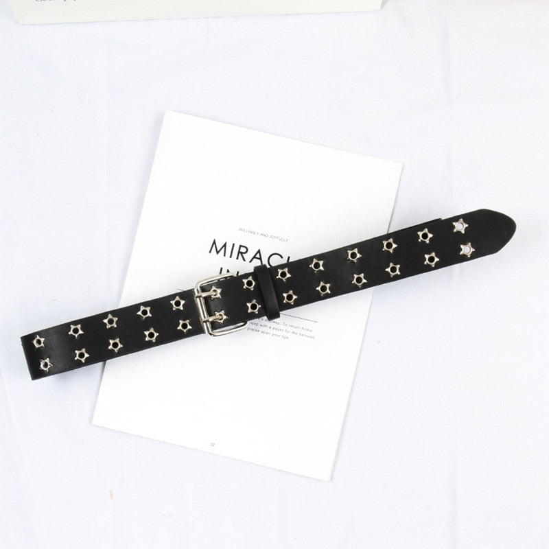 New Star Eye Rivet Belt Goth Style Double Pin Buckle