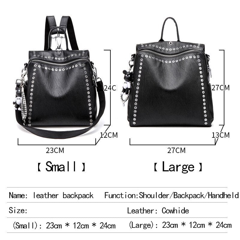 Punk Style Black Fashion Backpack Soft PU Leather Rivet Backpacks Women