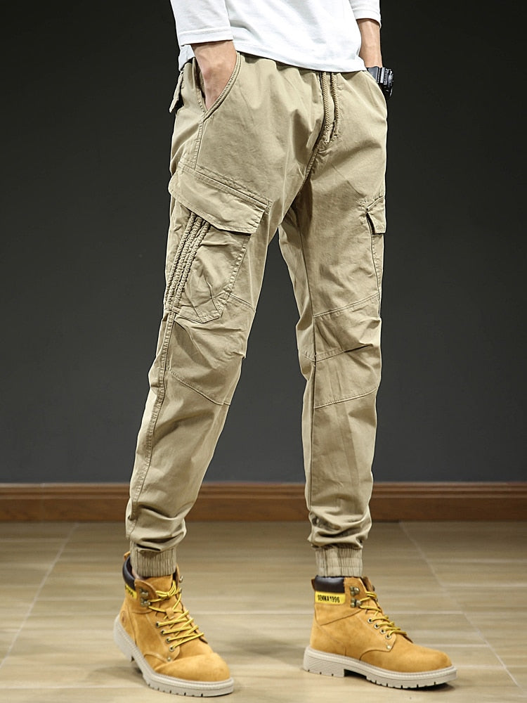 Spring-Summer Multi-Pockets Cargo Pants Men Streetwear Slim Fit Casual