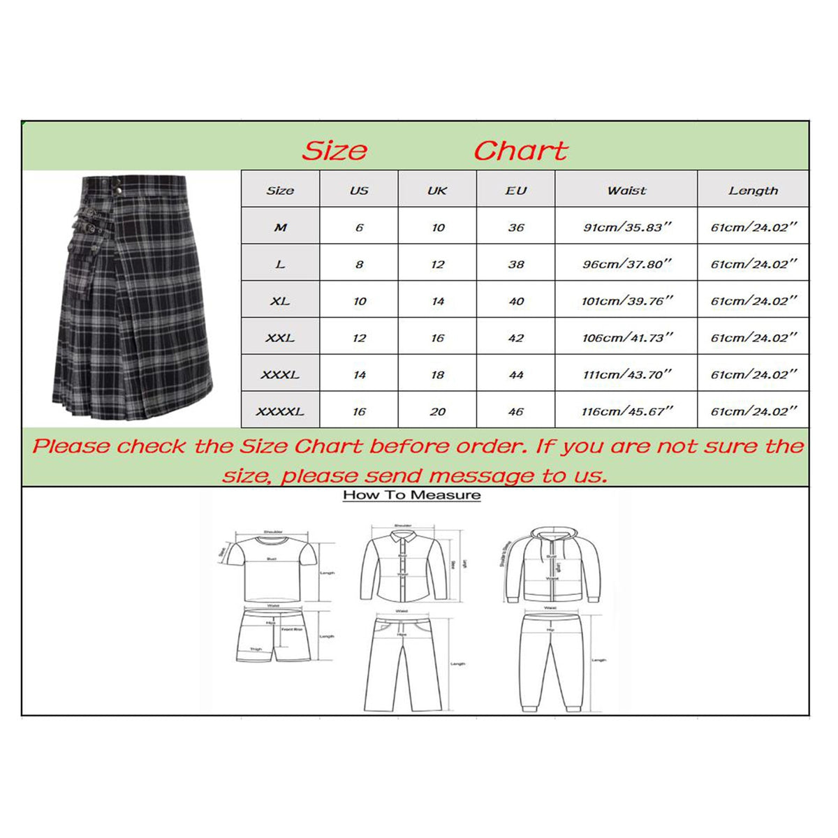 Men Fashion Pleated Scottish Tartan Kilt Pocket s
