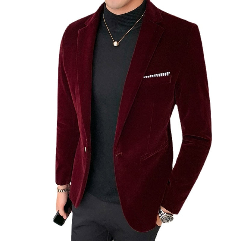 Autumn Velvet Wedding Dress Coat Men's Blazer Jacket Fashion Casual Suit Jacket Stage