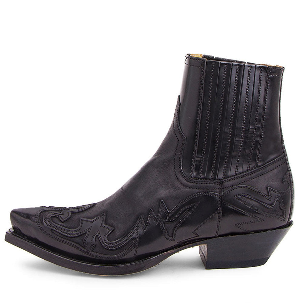 Unisex Pu Leather Boots Western Cowboy Boots Embroidery Design Pointed Shoes Ankle Boots