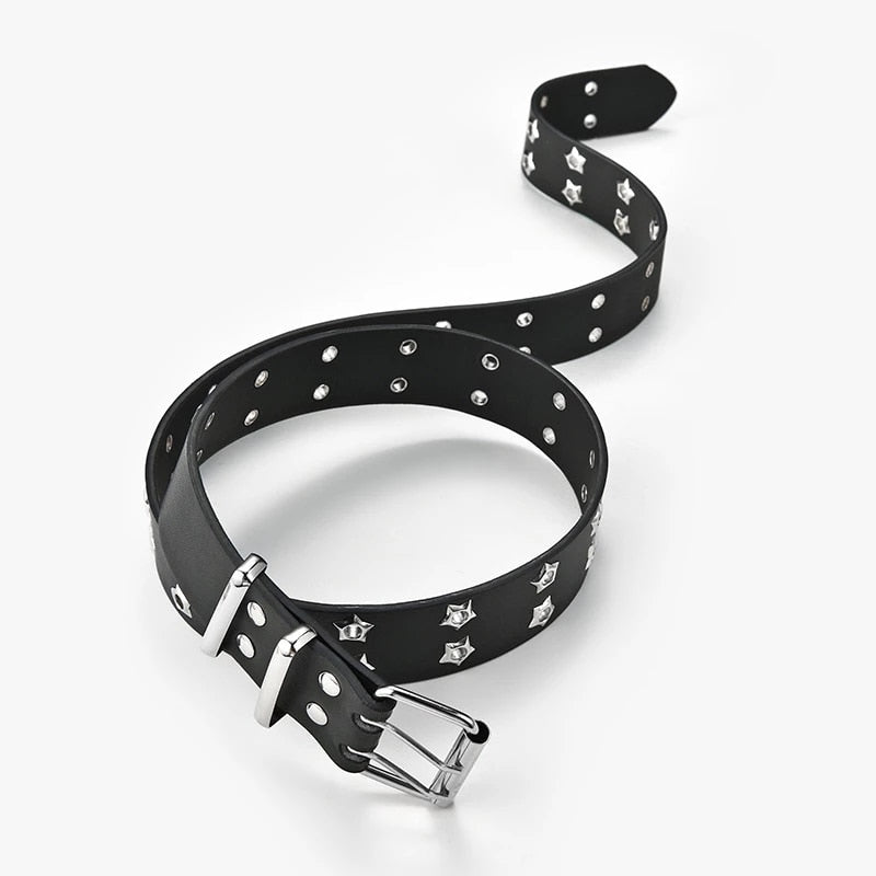New Star Eye Rivet Belt Goth Style Double Pin Buckle