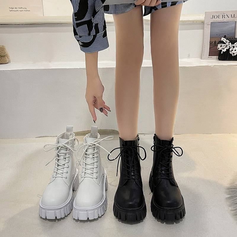 Leather Ankle Boots Platform Gothic Women Shoes Short Punk Motorcycle Combat Boots