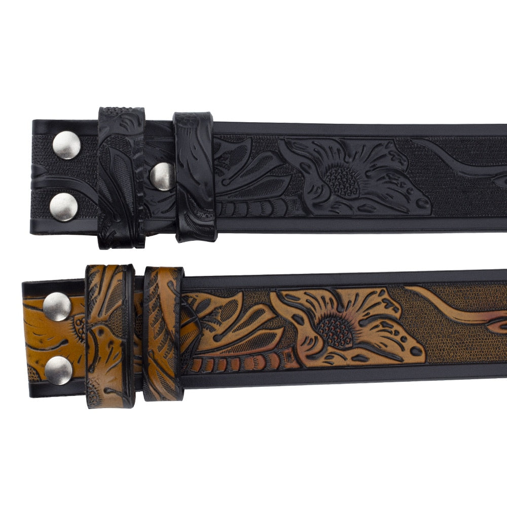 Genuine Leather Belt for Man No Buckle 3.8cm width Cowskin Tang Grass Cow Eagle Pattern Western Cowboy Belt