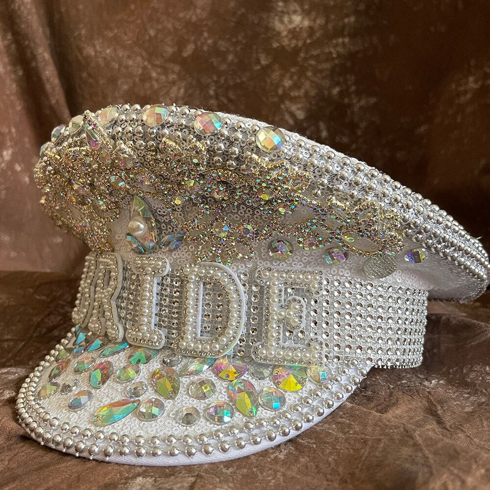 Rhinestone Military Hat Sergeant Bride Hat Hen Do Hat Festival Captain Birthday Part Hat