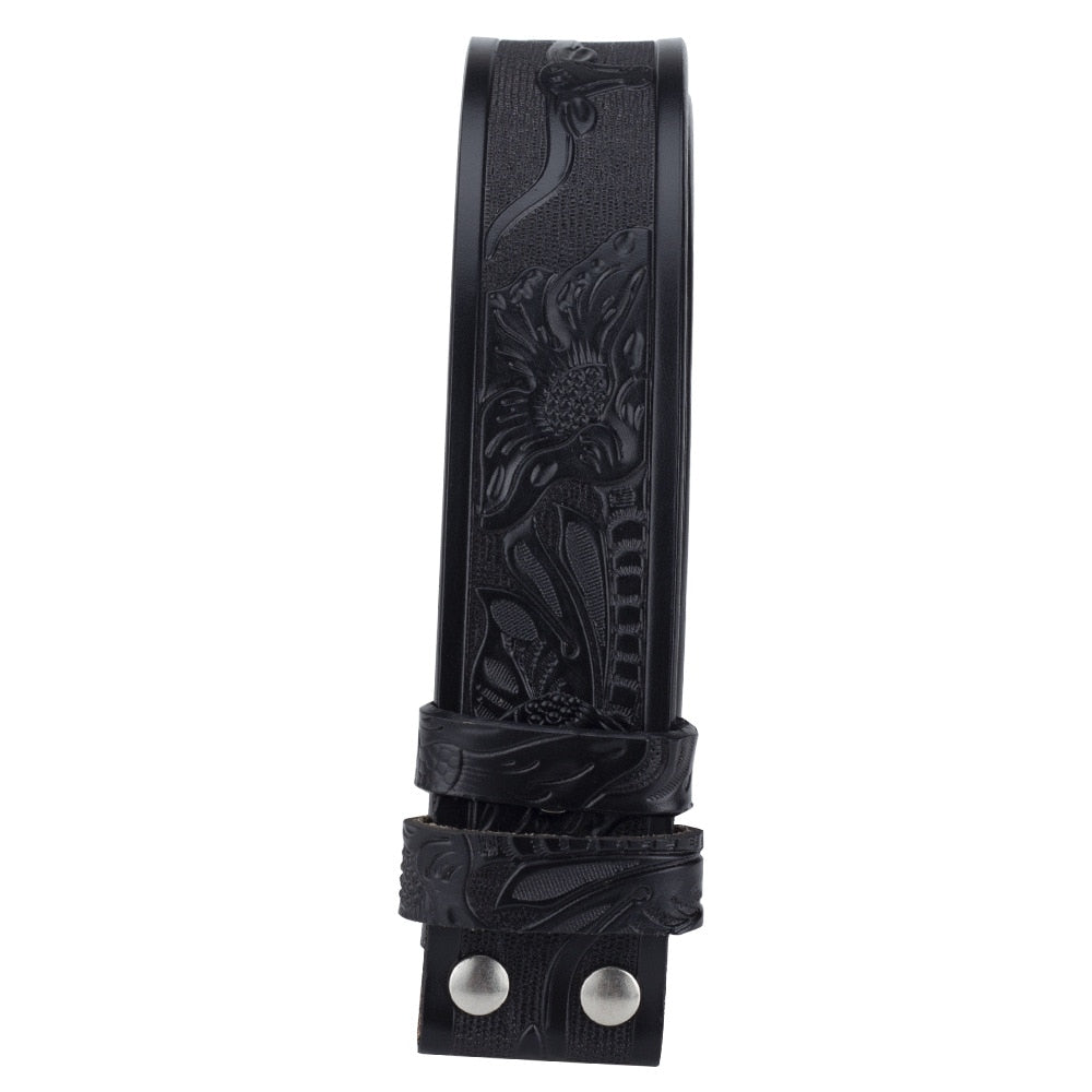 Genuine Leather Belt for Man No Buckle 3.8cm width Cowskin Tang Grass Cow Eagle Pattern Western Cowboy Belt