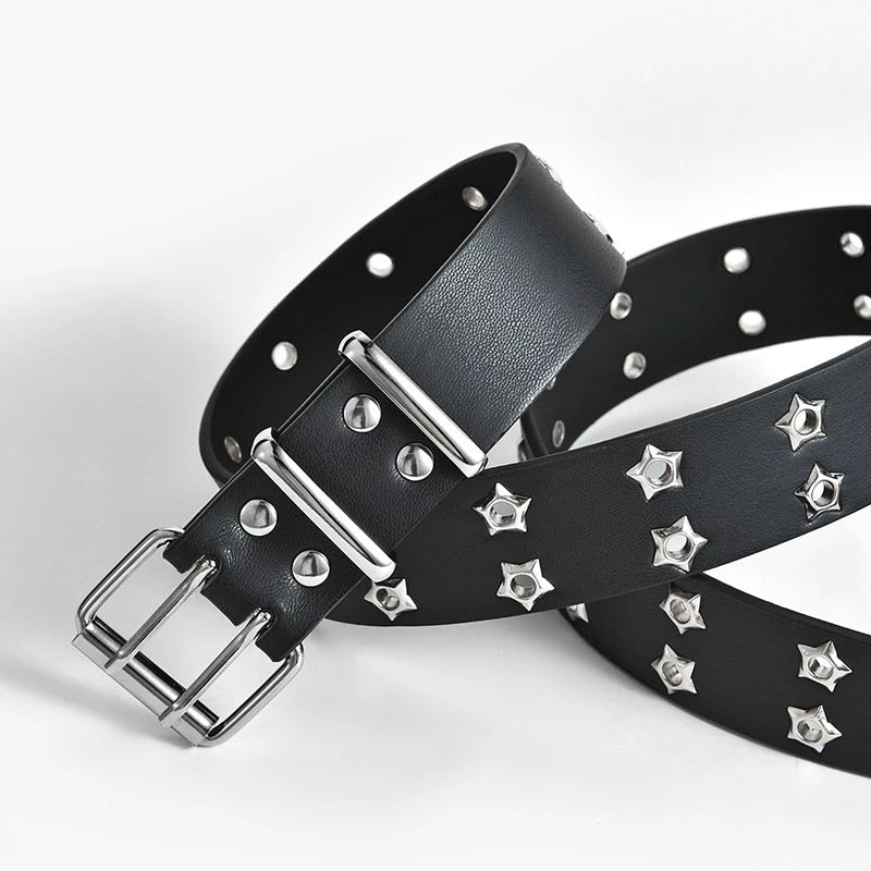 New Star Eye Rivet Belt Goth Style Double Pin Buckle