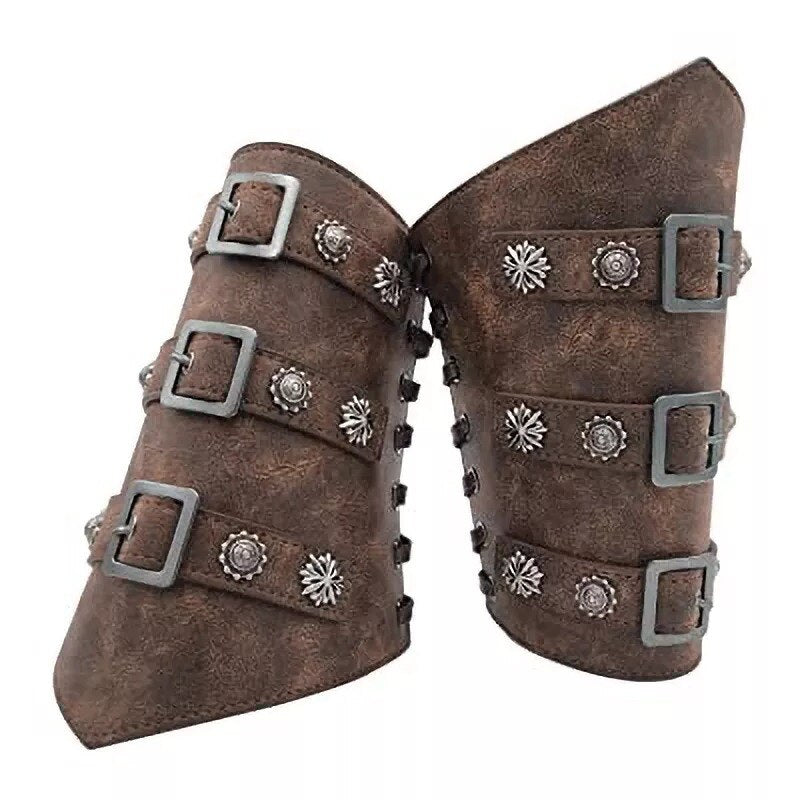 Medieval Viking Warrior Leather Arm Guards Armor Metal Rivet Buckle Bracers Gothic