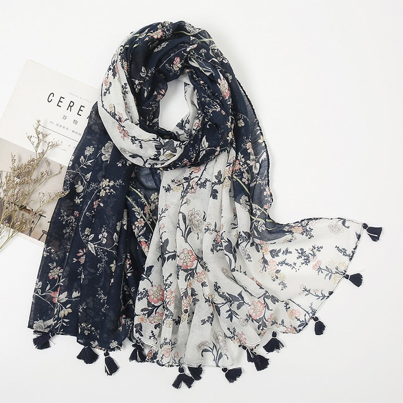 Shawls Foulard Beach Scarf Tassel Cover-ups Wraps Flower Printing Hijab Scarf