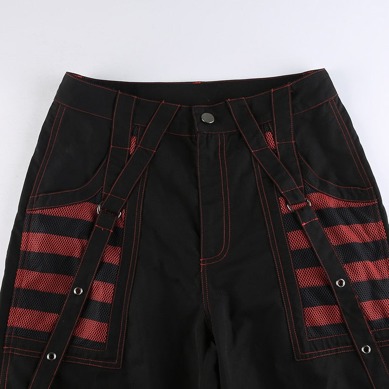 Gothic Chain Bandage Wide-leg Pants Women Oversize Low Rise Dark Academic Trousers Streetwear