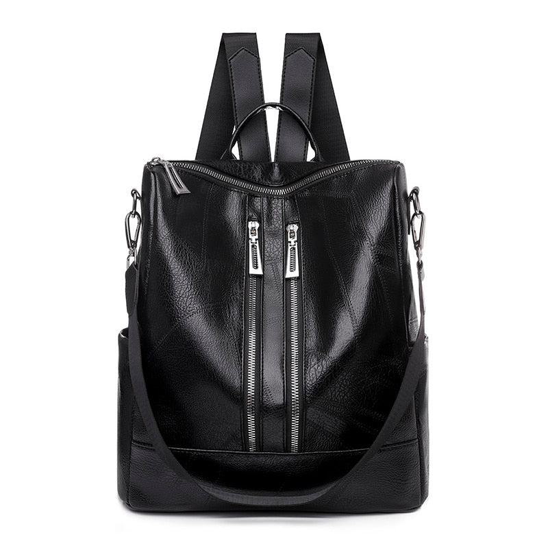 Leather Travel Rucksack Female Shoulder Book Bag multifunction Backbag