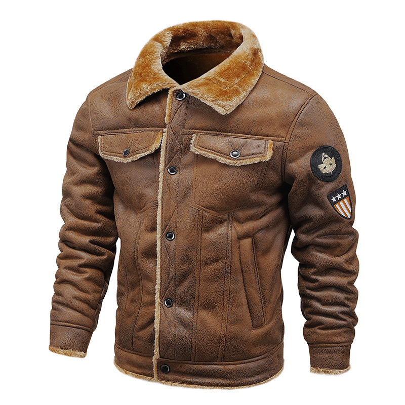 Winter Men's Fashion Casual Windproof Pu Jacket Brown Leather Jacket