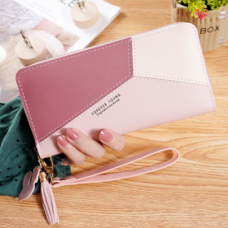 Womens Clutch Wallet Long Style Zipper Tassel Large Capacity Wallet Phone Bag