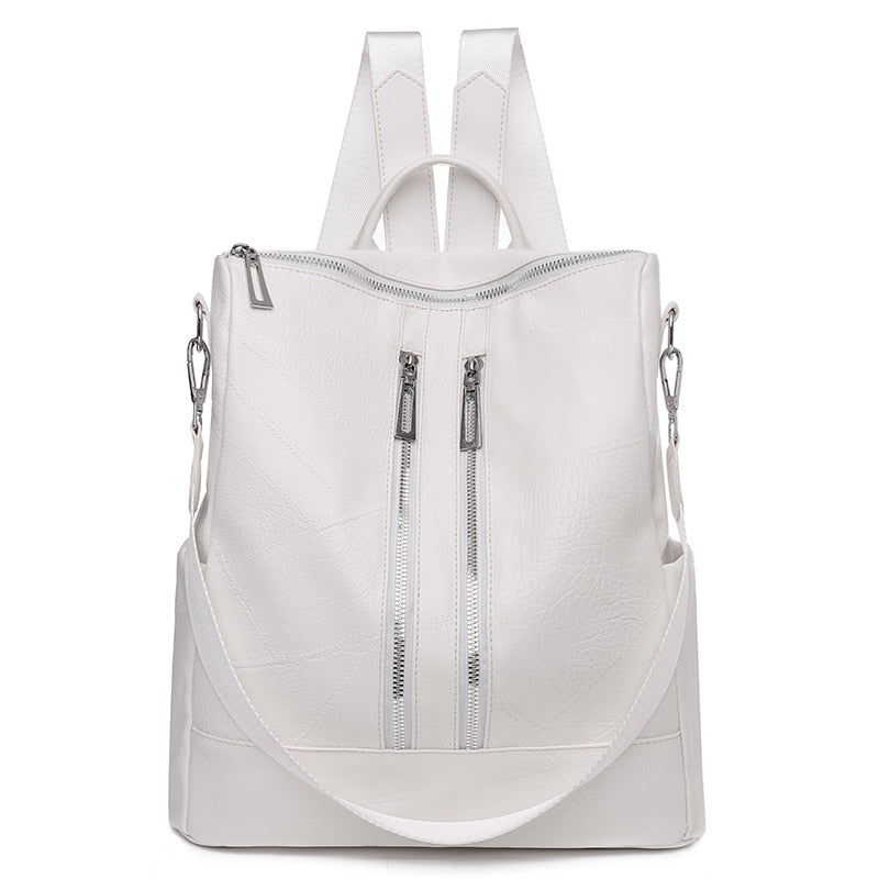 Leather Travel Rucksack Female Shoulder Book Bag multifunction Backbag
