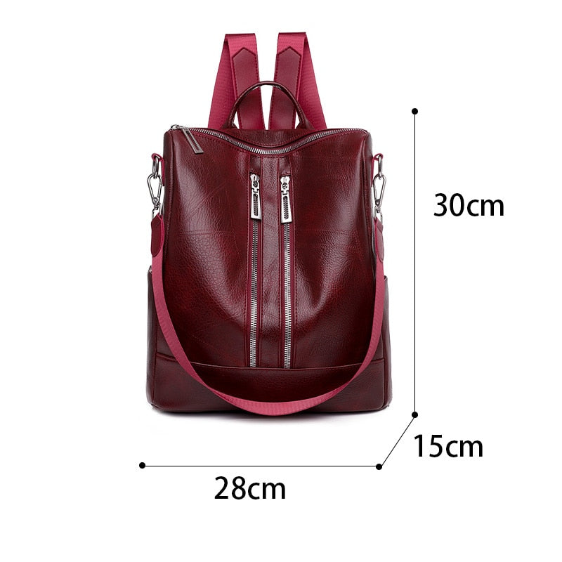 Leather Travel Rucksack Female Shoulder Book Bag multifunction Backbag