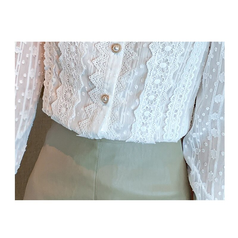 Women White Lace Blouse Shirt Women Tops Long Sleeve Blouse