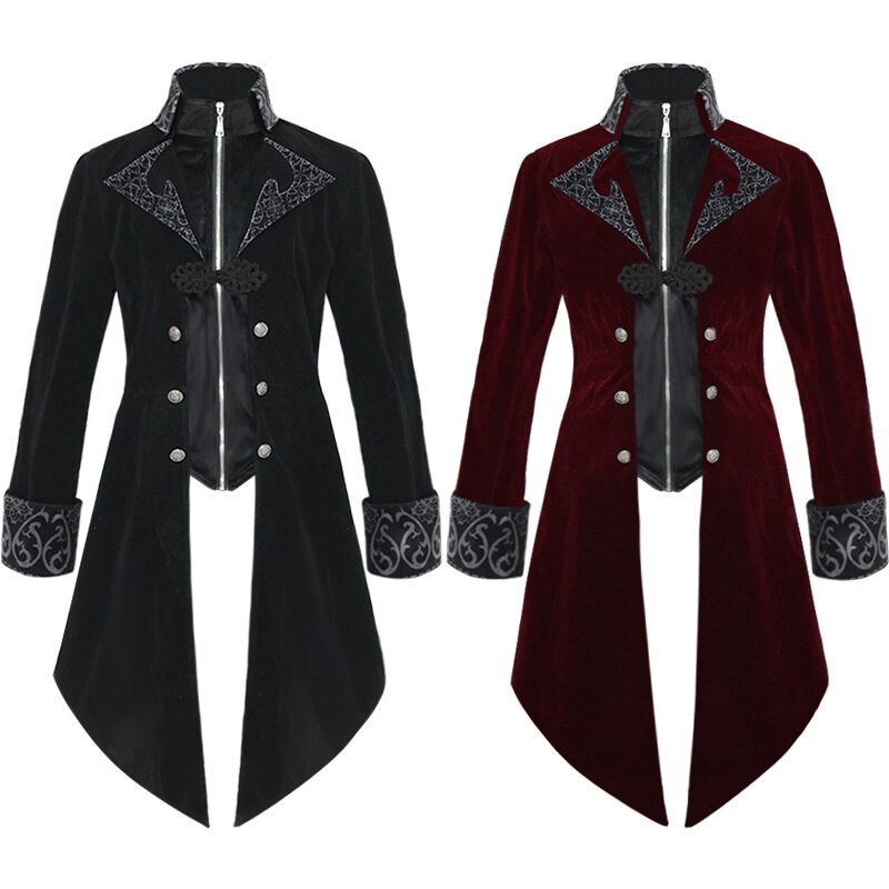 Men's Steampunk Medieval Dress costume Valet Stand Collar Tailcoat Gothic Jacket