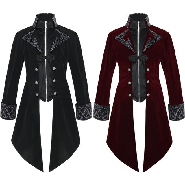 Men's Steampunk Medieval Dress costume Valet Stand Collar Tailcoat Gothic Jacket