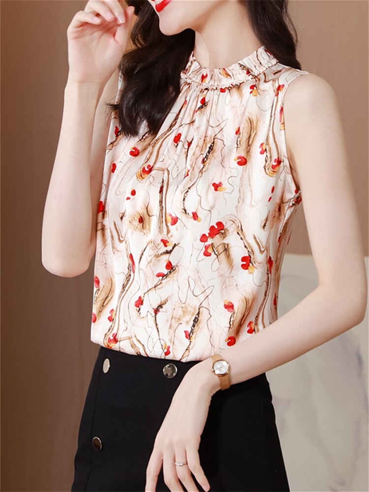 Women Elegant Chiffon Sleeveless Summer Blouse