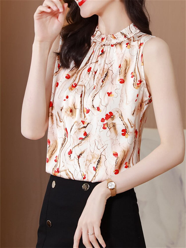 Women Elegant Chiffon Sleeveless Summer Blouse