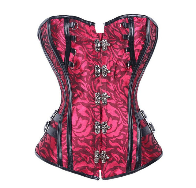 Steampunk Corset  Women Outwear Boned Bustier Metal Locks Gothic Gorset Over Bust Korse
