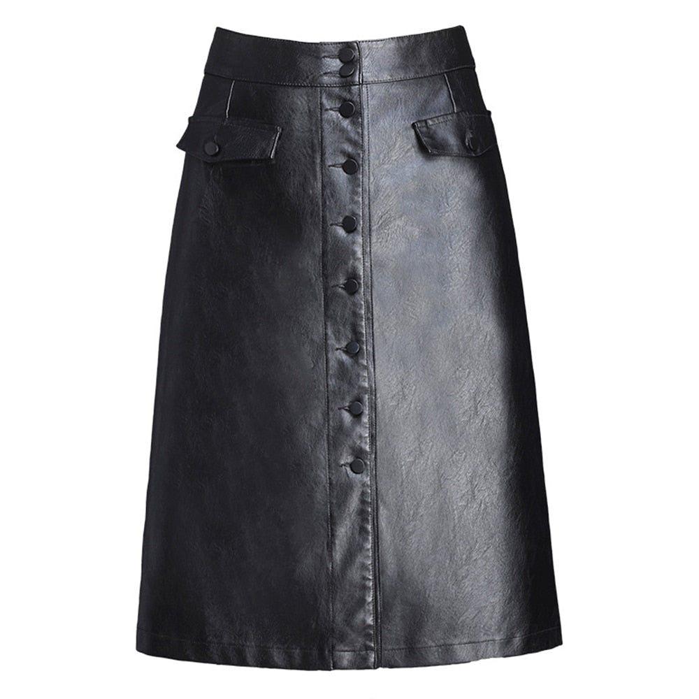 Summer Faux Leather Skirt Casual PU Spring Women's A-line Skirt High Waist Hip Skirt