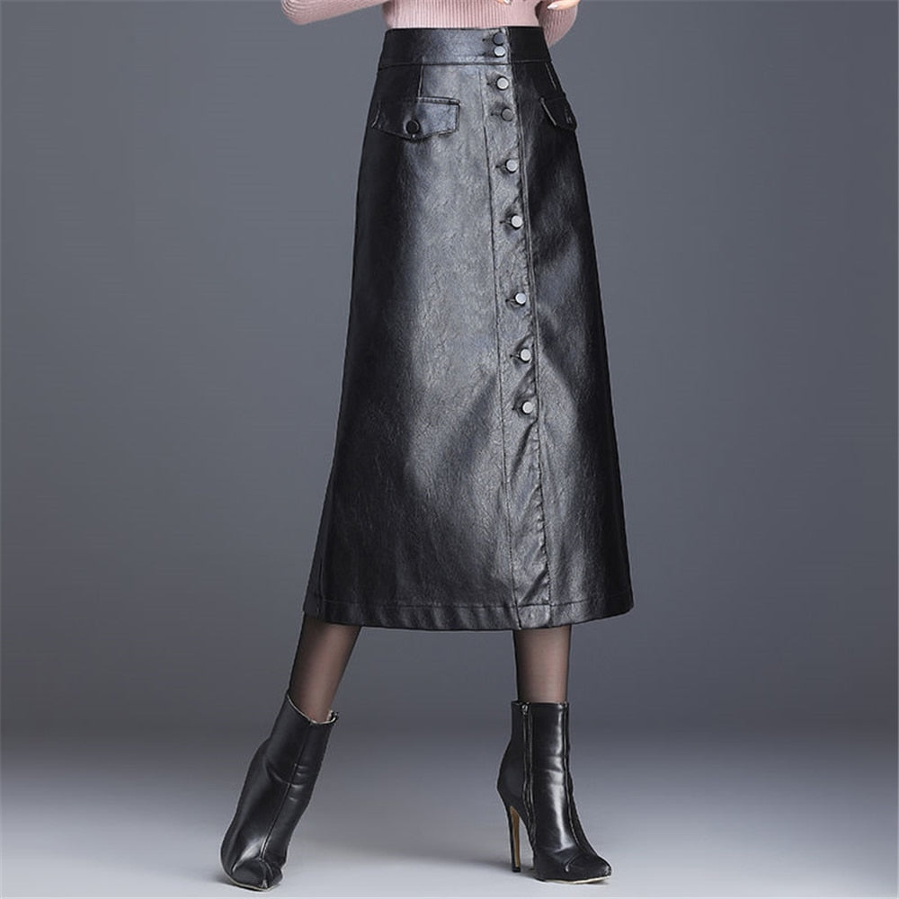 Summer Faux Leather Skirt Casual PU Spring Women's A-line Skirt High Waist Hip Skirt