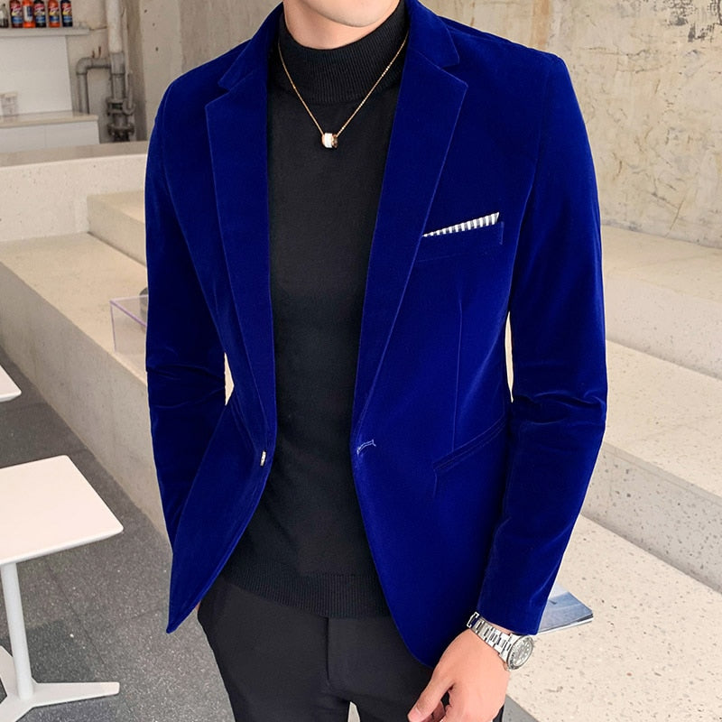 Autumn Velvet Wedding Dress Coat Men's Blazer Jacket Fashion Casual Suit Jacket Stage