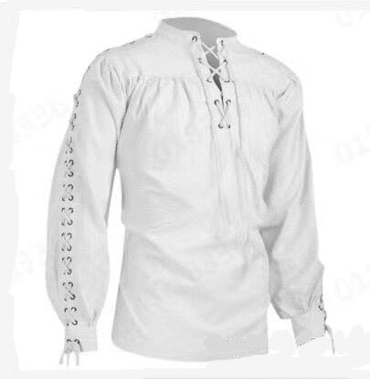 Men's Shirt Viking Renaissance Lace-up Scottish Jacobite Ghillie Tops
