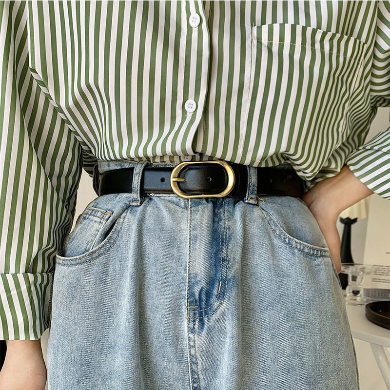 Double Leather Women Belt Fashion Waist Belt PU Leather Metal Buckle