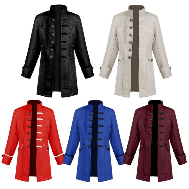 Kids Cosplay Medieval Costume Boys Prince Jacquard Stand Collar Larp VikingJacket Coat Victorian Renaissance