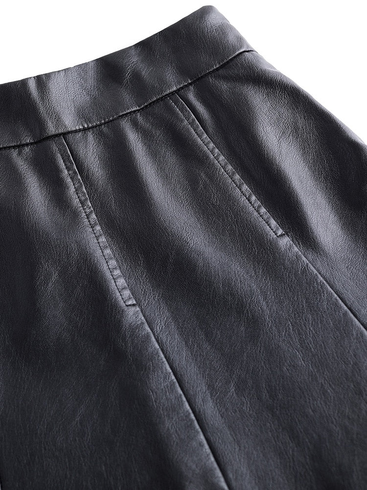 A-line Women  Pu Leather Short Skirt High Waist All-Match  Skirt Elegant