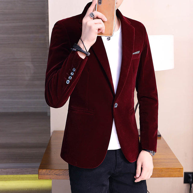 Autumn Velvet Wedding Dress Coat Men's Blazer Jacket Fashion Casual Suit Jacket Stage