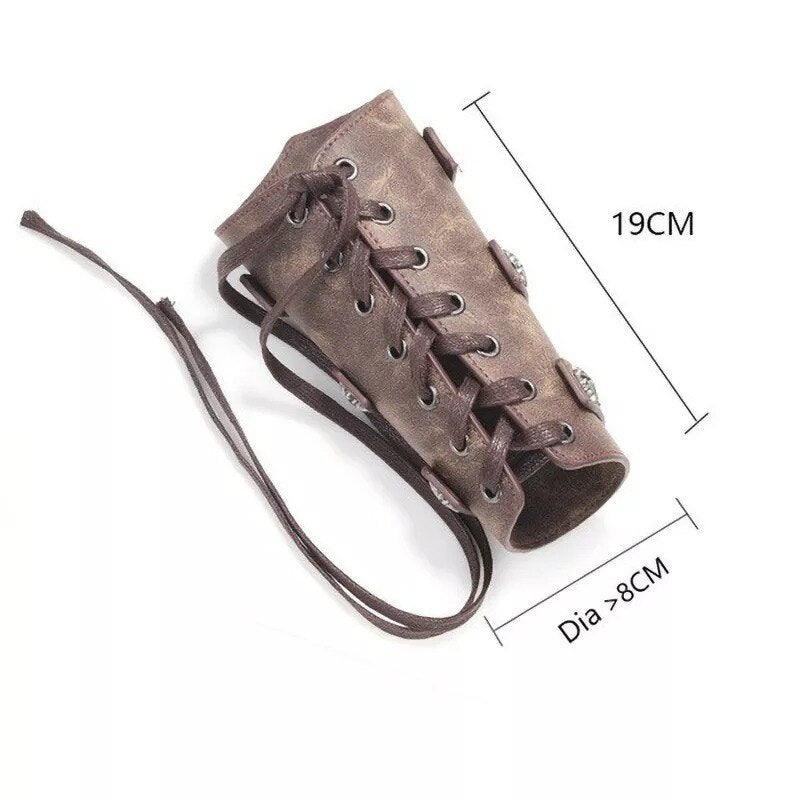 Medieval Viking Warrior Leather Arm Guards Armor Metal Rivet Buckle Bracers Gothic