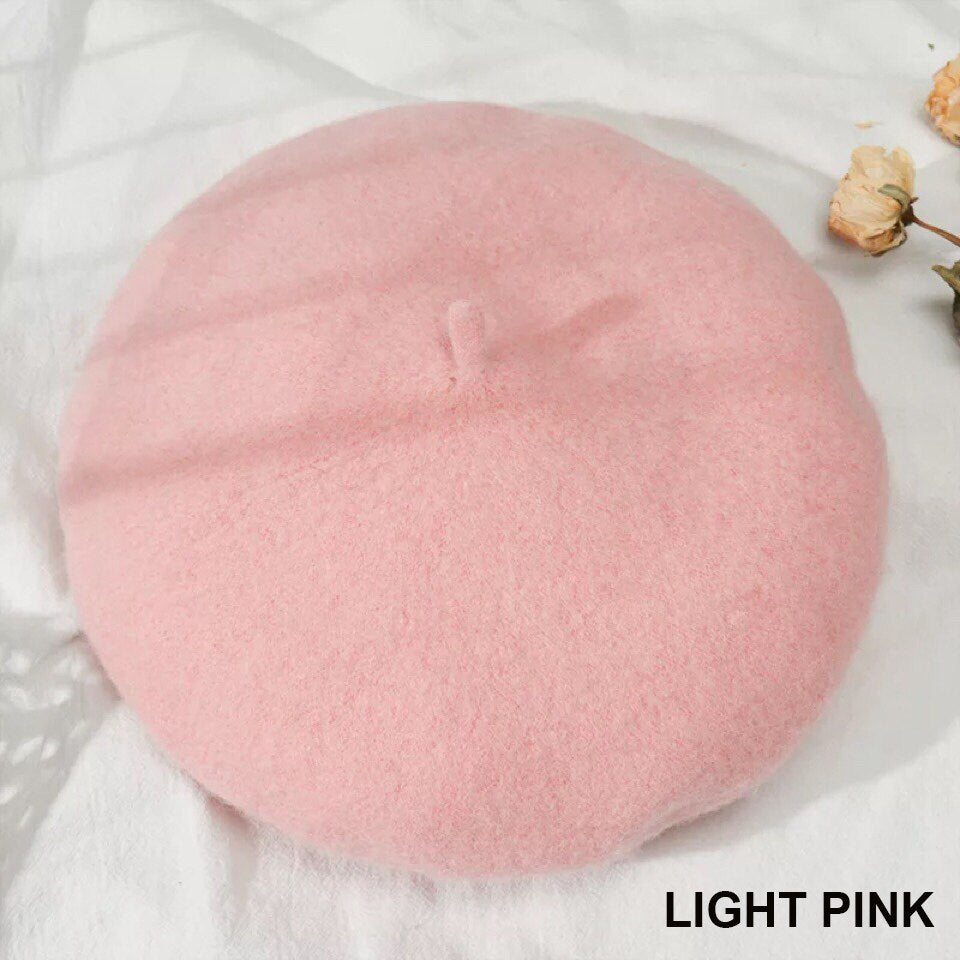 Vintage Plain Beret Hats French Berets Warm Wool Spring Winter Beanie Hat