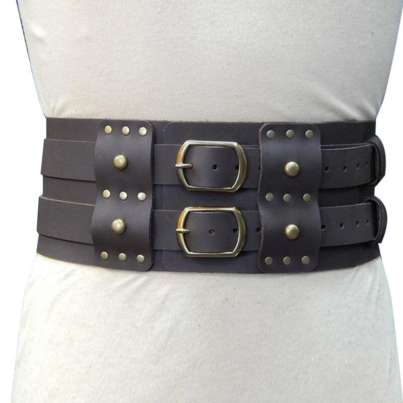 Unisex Medieval Larp Adventurer Harness Belt Viking Leather Waist Double Strap Waistband