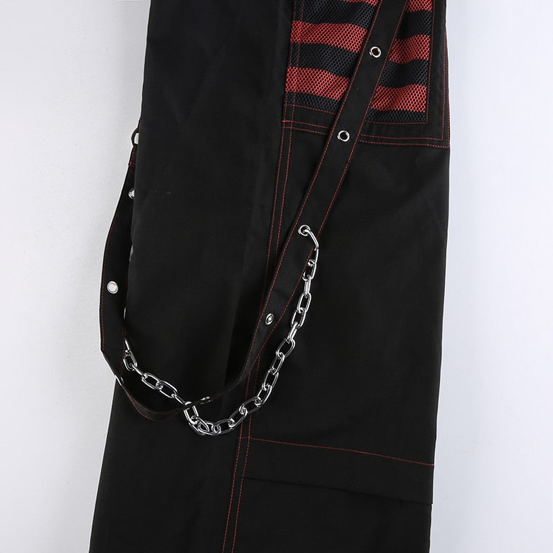 Gothic Chain Bandage Wide-leg Pants Women Oversize Low Rise Dark Academic Trousers Streetwear