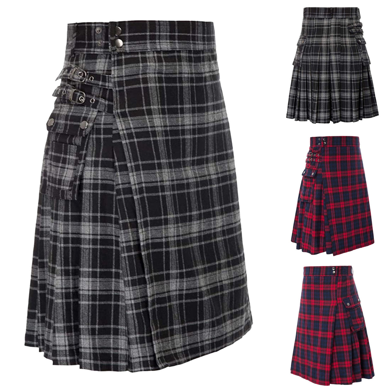 Men Fashion Pleated Scottish Tartan Kilt Pocket s