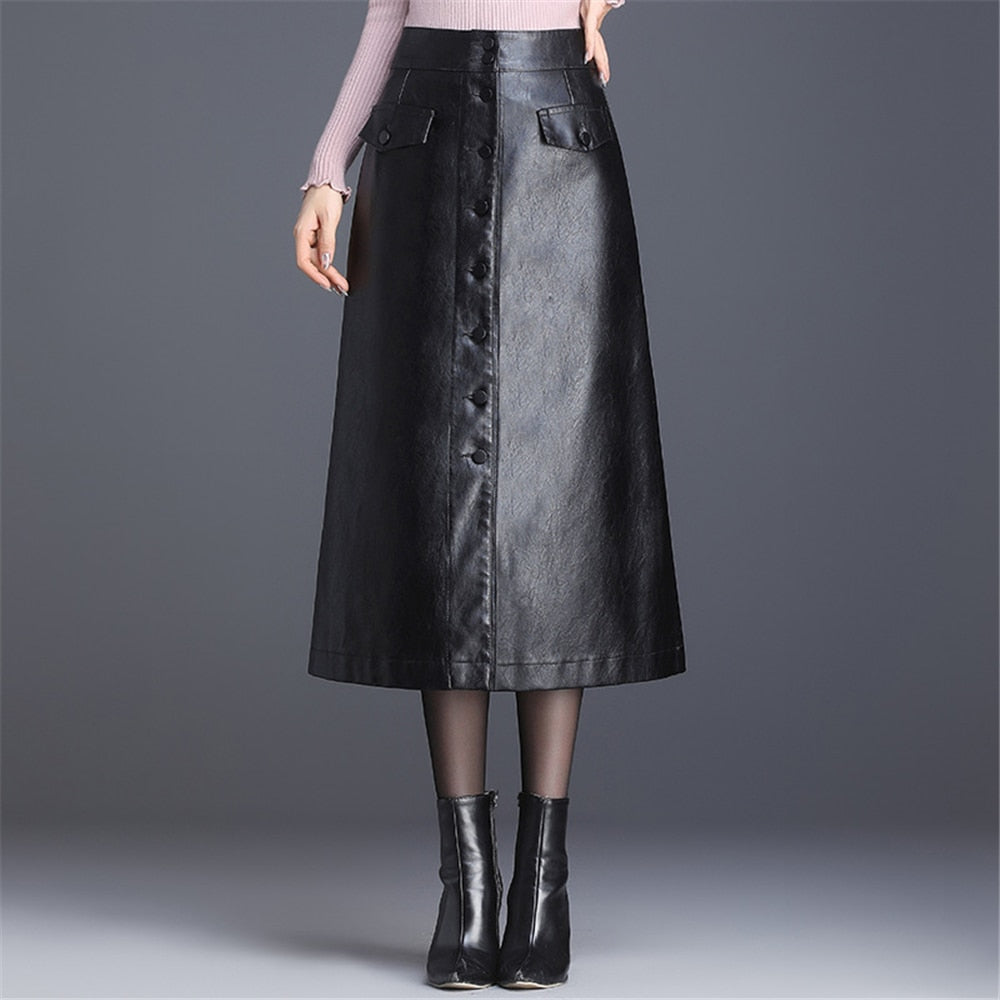 Summer Faux Leather Skirt Casual PU Spring Women's A-line Skirt High Waist Hip Skirt