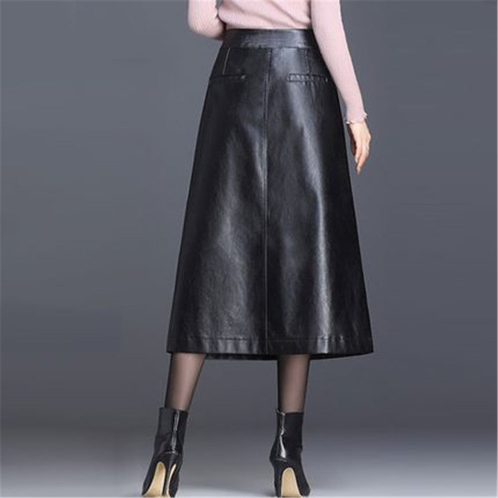 Summer Faux Leather Skirt Casual PU Spring Women's A-line Skirt High Waist Hip Skirt
