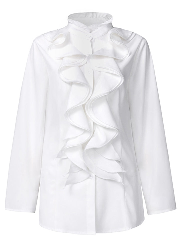 Stylish Asymmetrical Tops Spring Blouse Button Down Blusas Female Lapel Long Sleeve Shirts